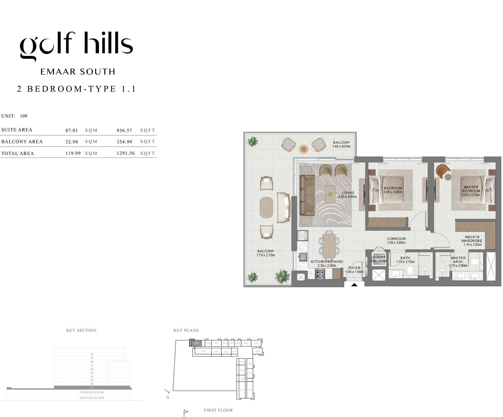 Floor plan for 2 Bedroom Type 1.1