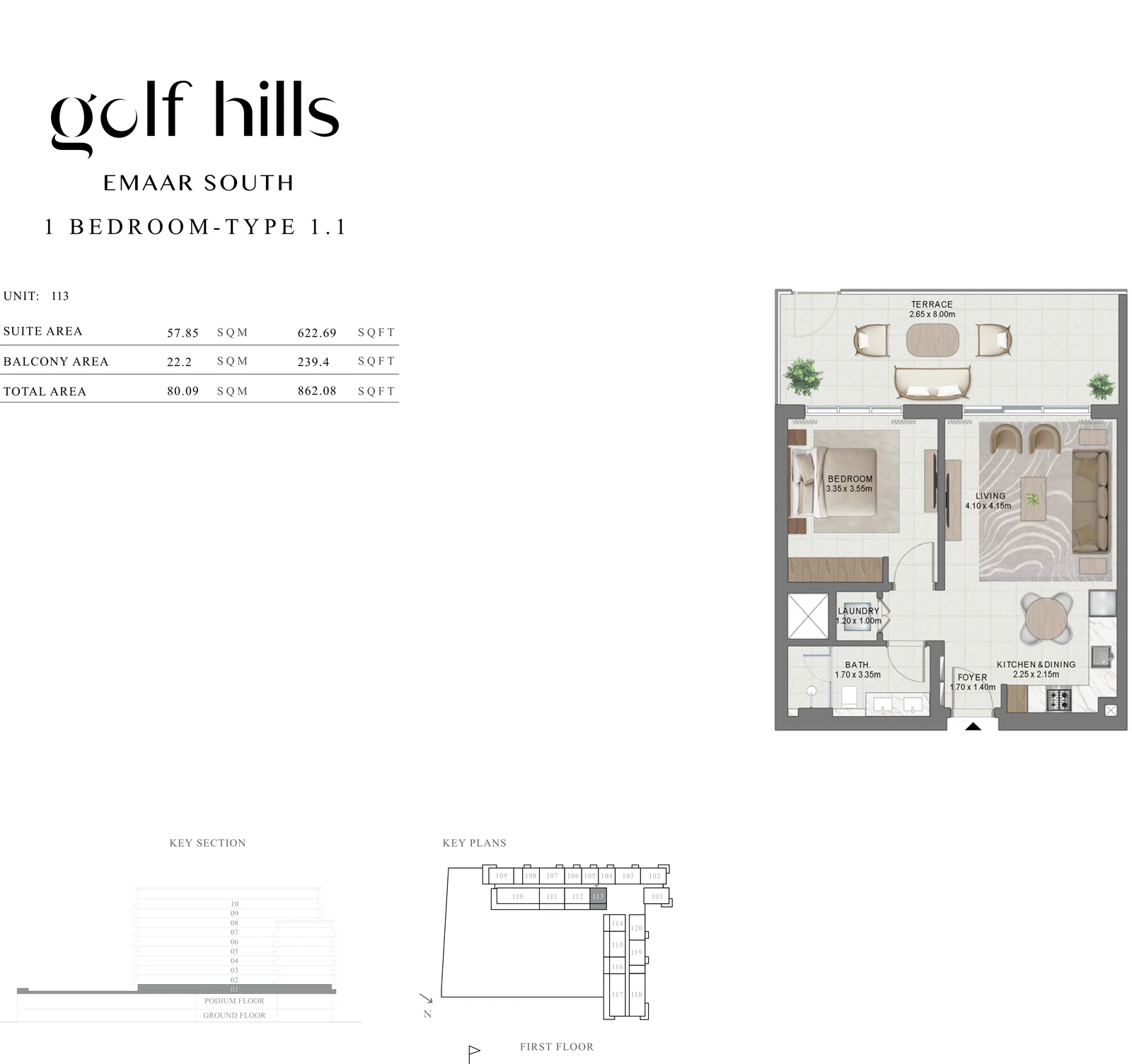 Floor plan for 1 Bedroom Type 1.1