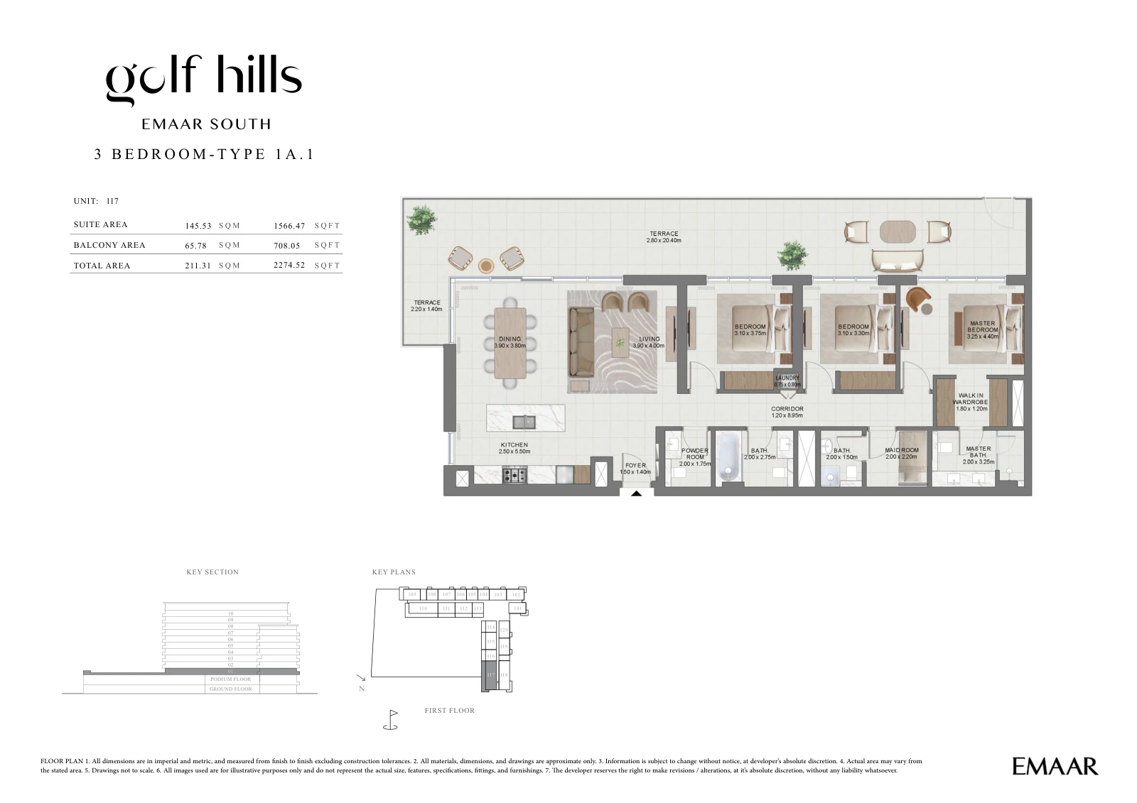 Floor plan for 3 Bedroom Type 1A.1
