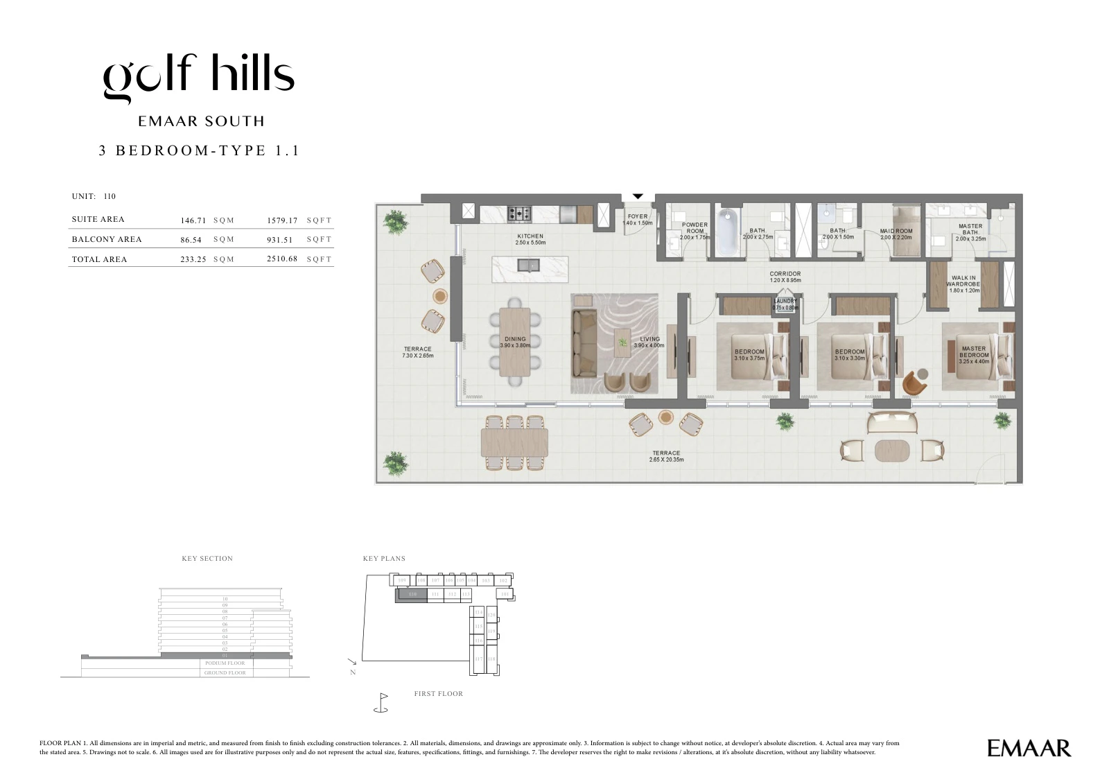 Floor plan for 3 Bedroom Type 1.1
