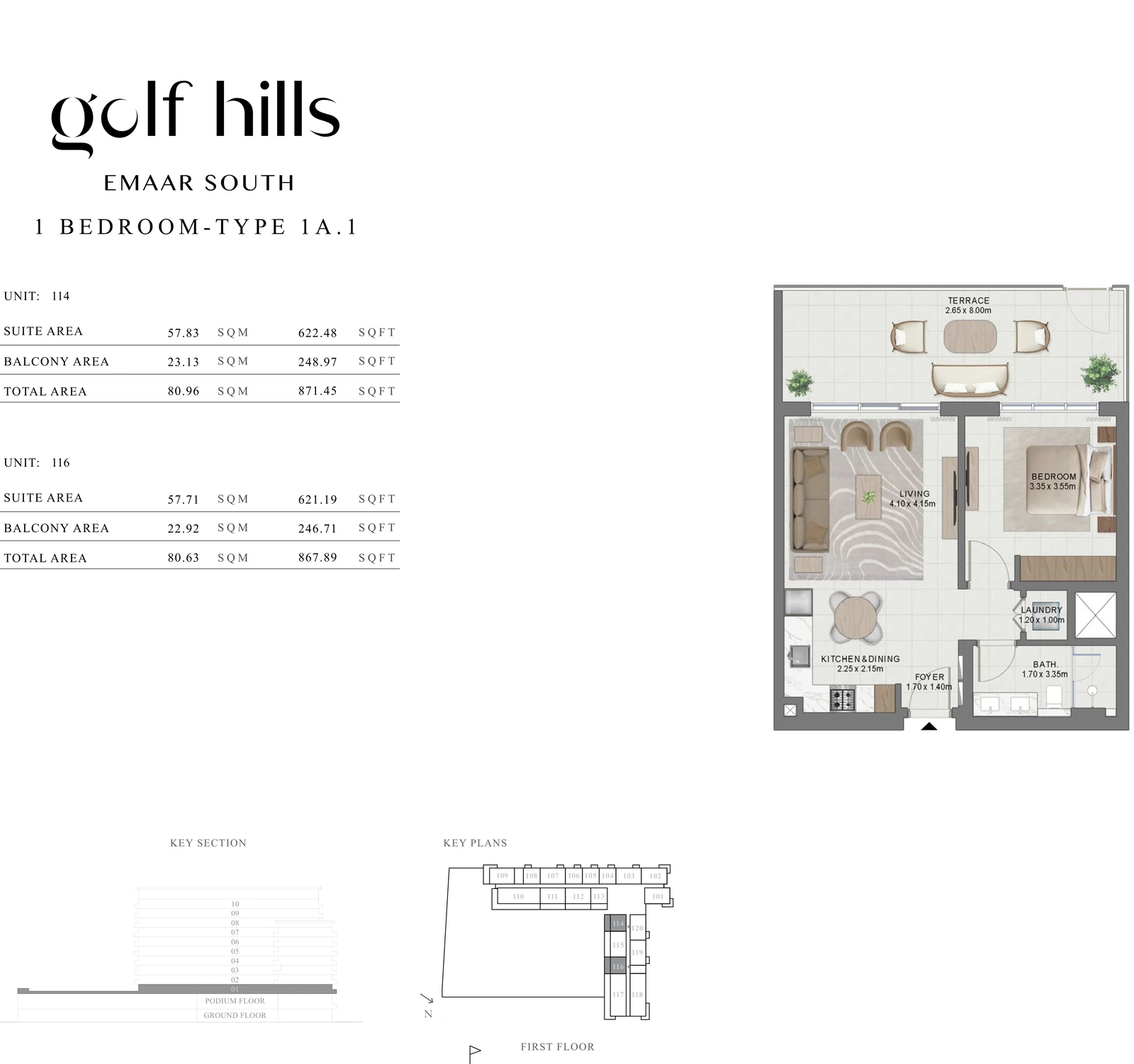 Floor plan for 1 Bedroom Type 1A.1