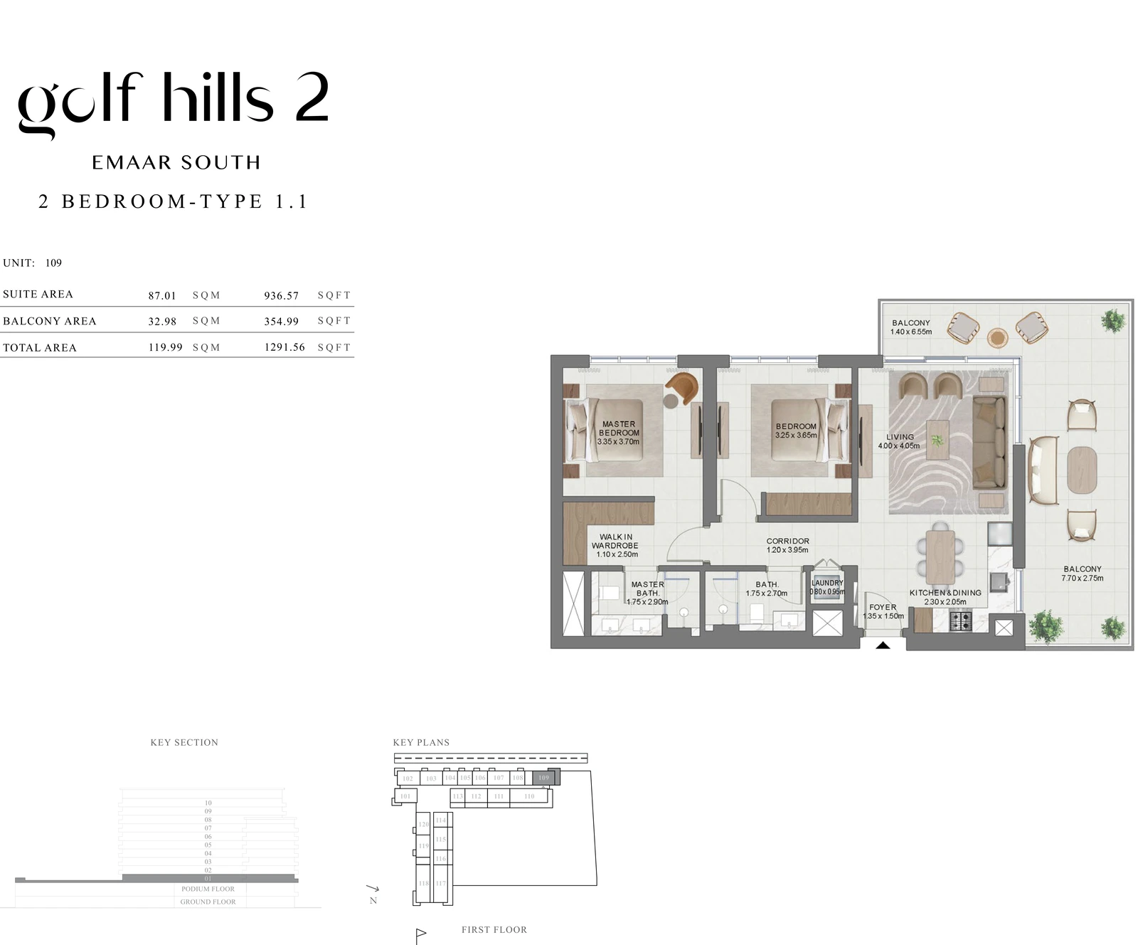 Floor plan for 2 Bedroom Type 1.1