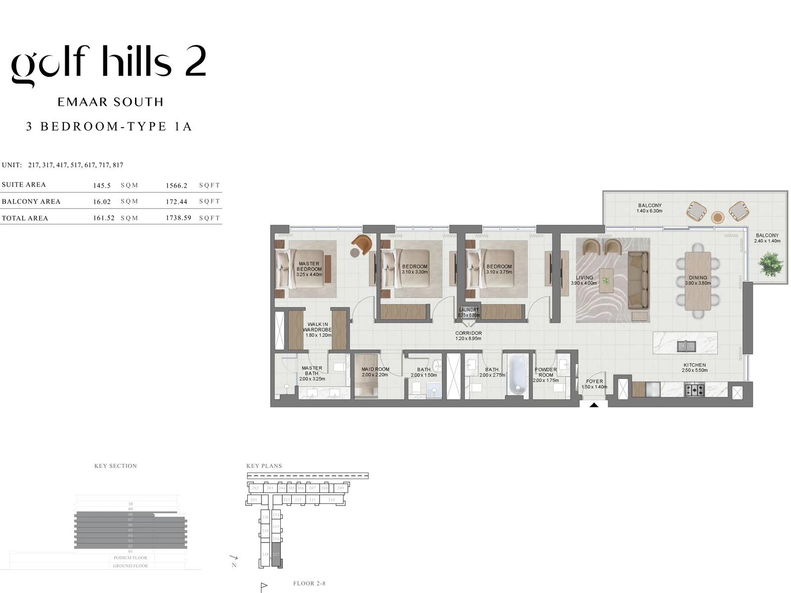 Floor plan for 3 Bedroom Type 1A