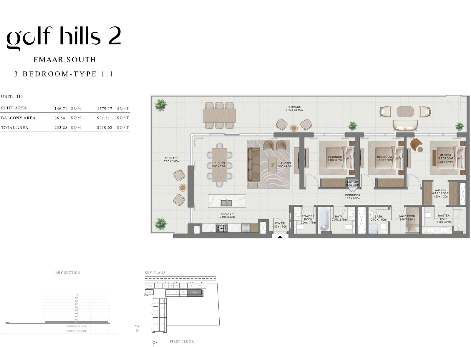 Floor plan for 3 Bedroom Type 1.1