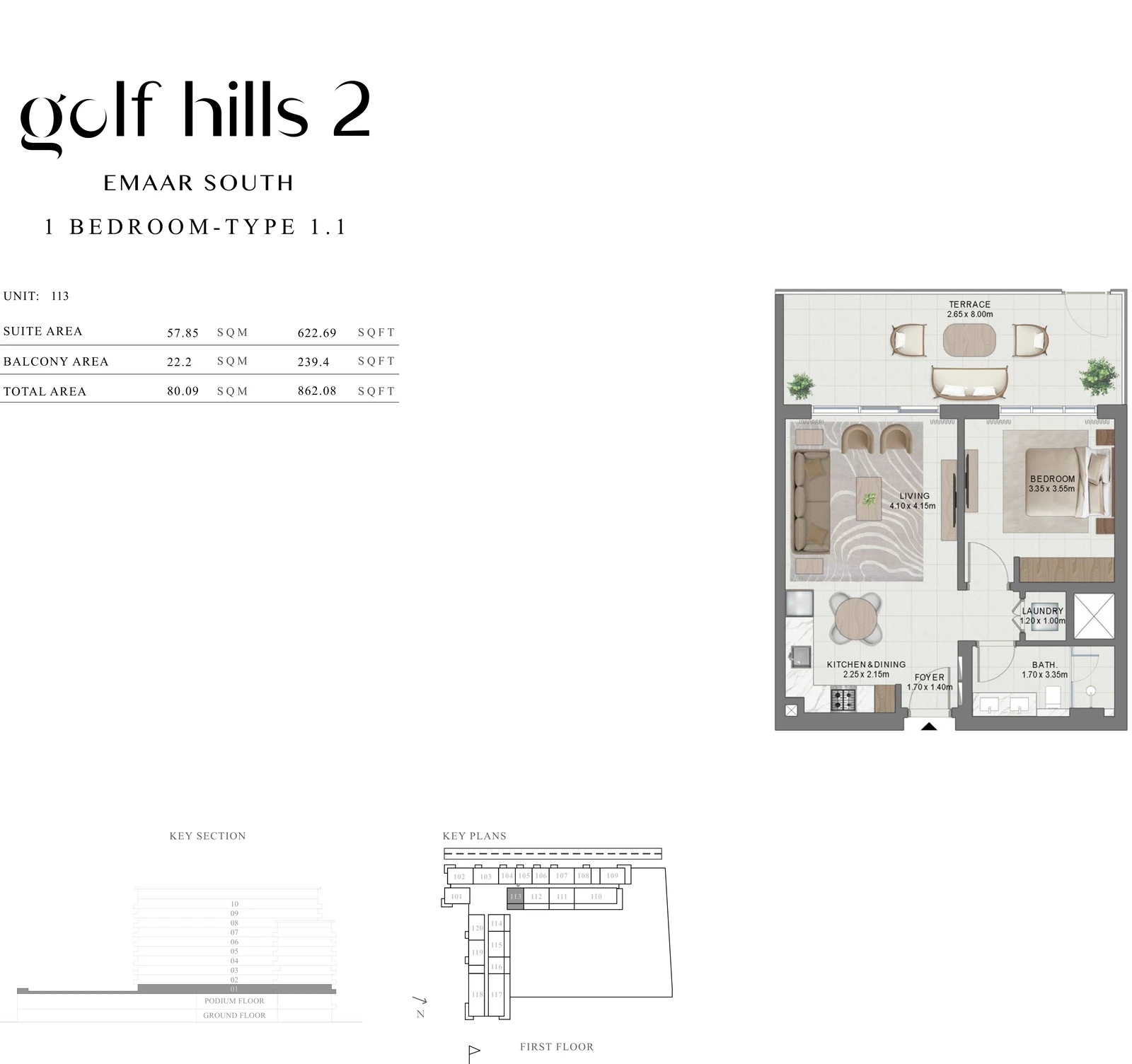 Floor plan for 1 Bedroom Type 1.1