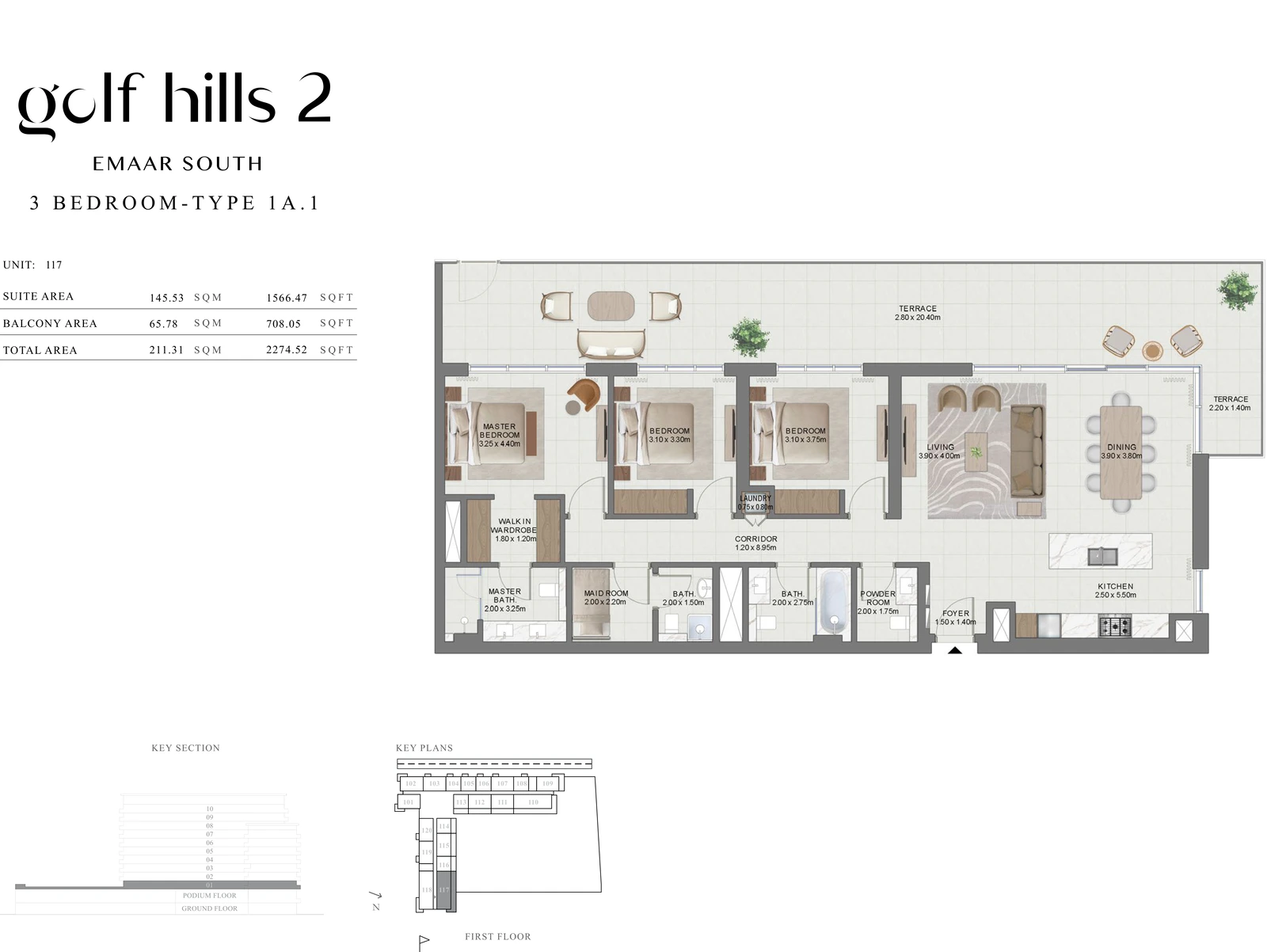 Floor plan for 3 Bedroom Type 1A.1