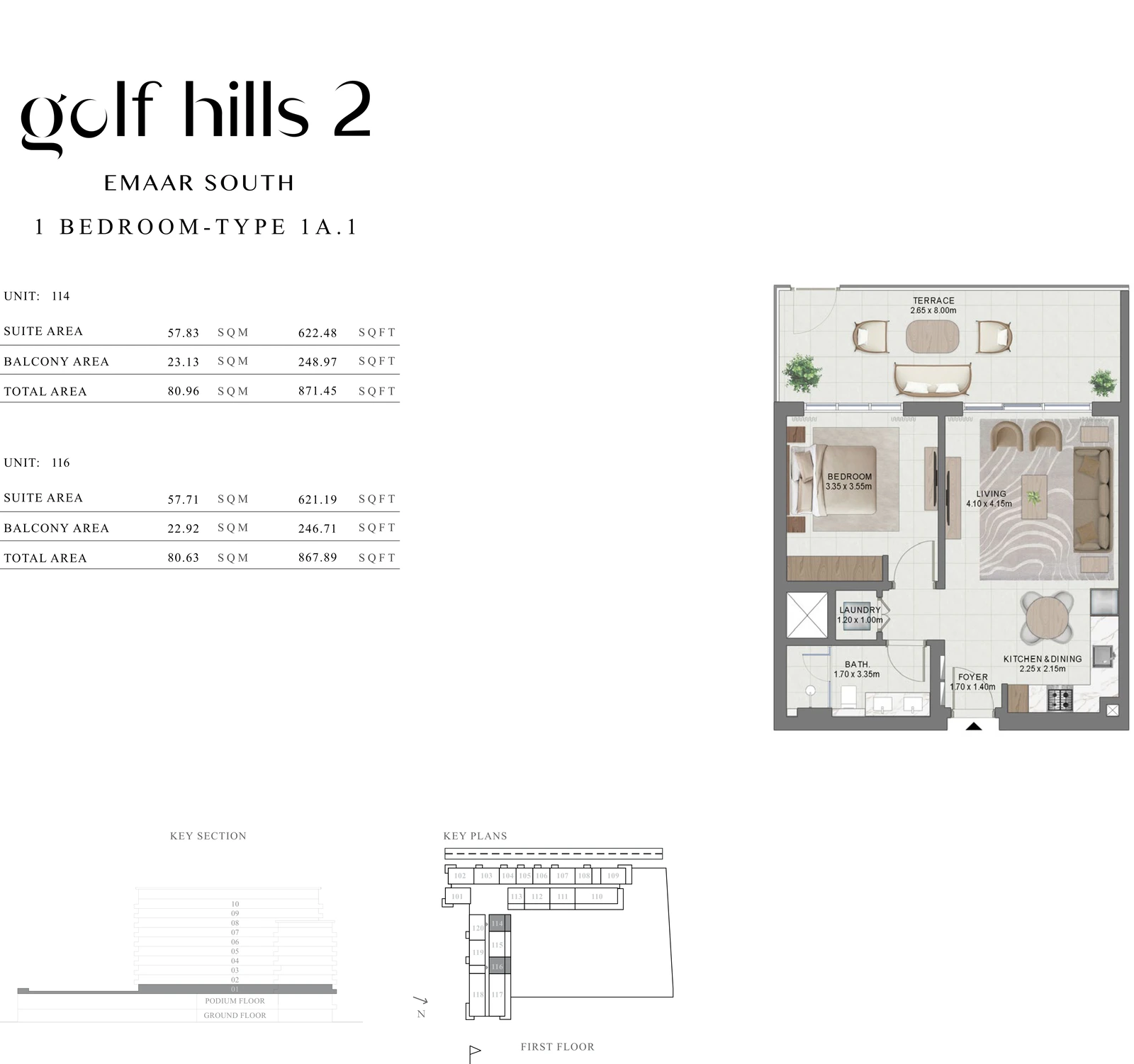 Floor plan for 1 Bedroom Type 1A.1