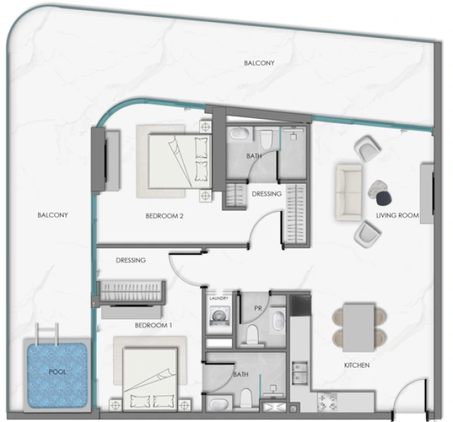 Floor plan for 2 Bedroom Type 1