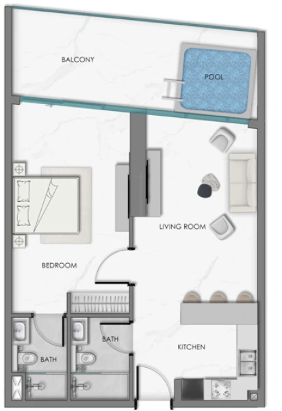 Floor plan for 1 Bedroom Type 1