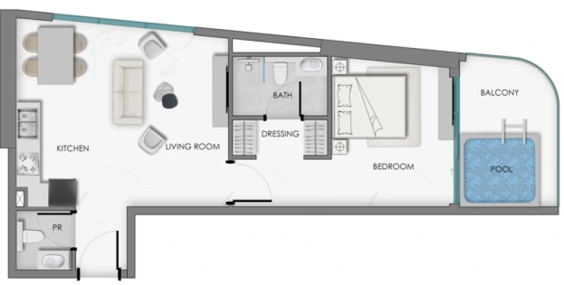 Floor plan for 1 Bedroom Type 2