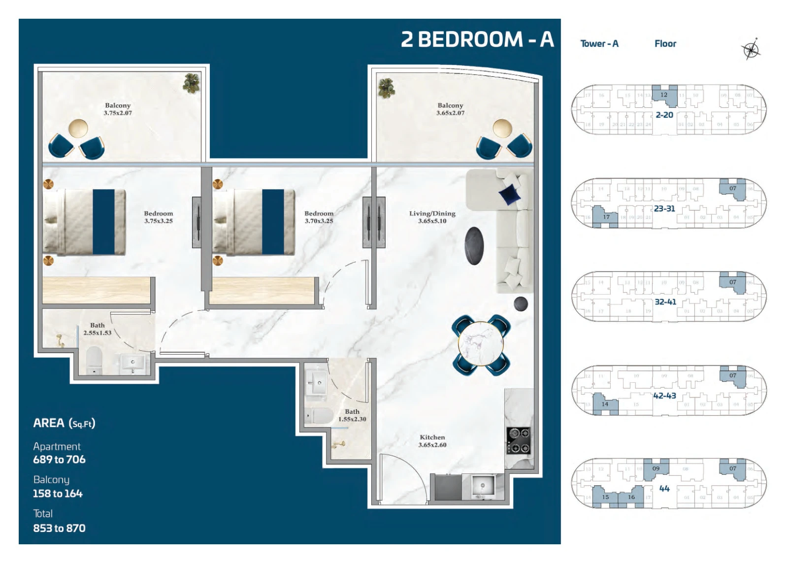 Floor plan for 2 Bedroom A