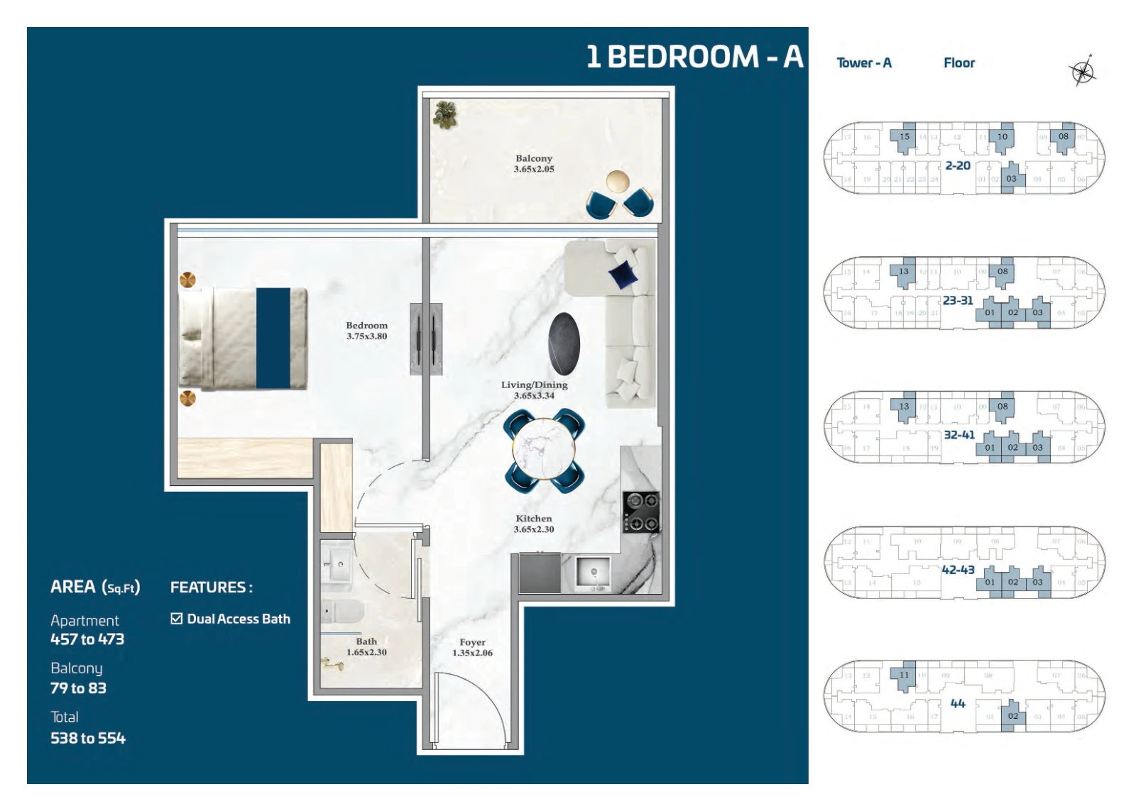 Floor plan for 1 Bedroom A