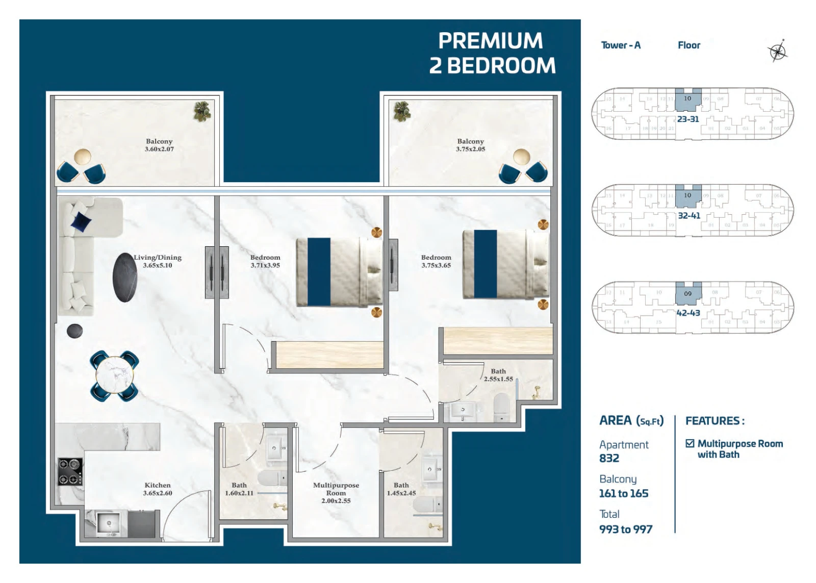 Floor plan for Premium 2 Bedroom