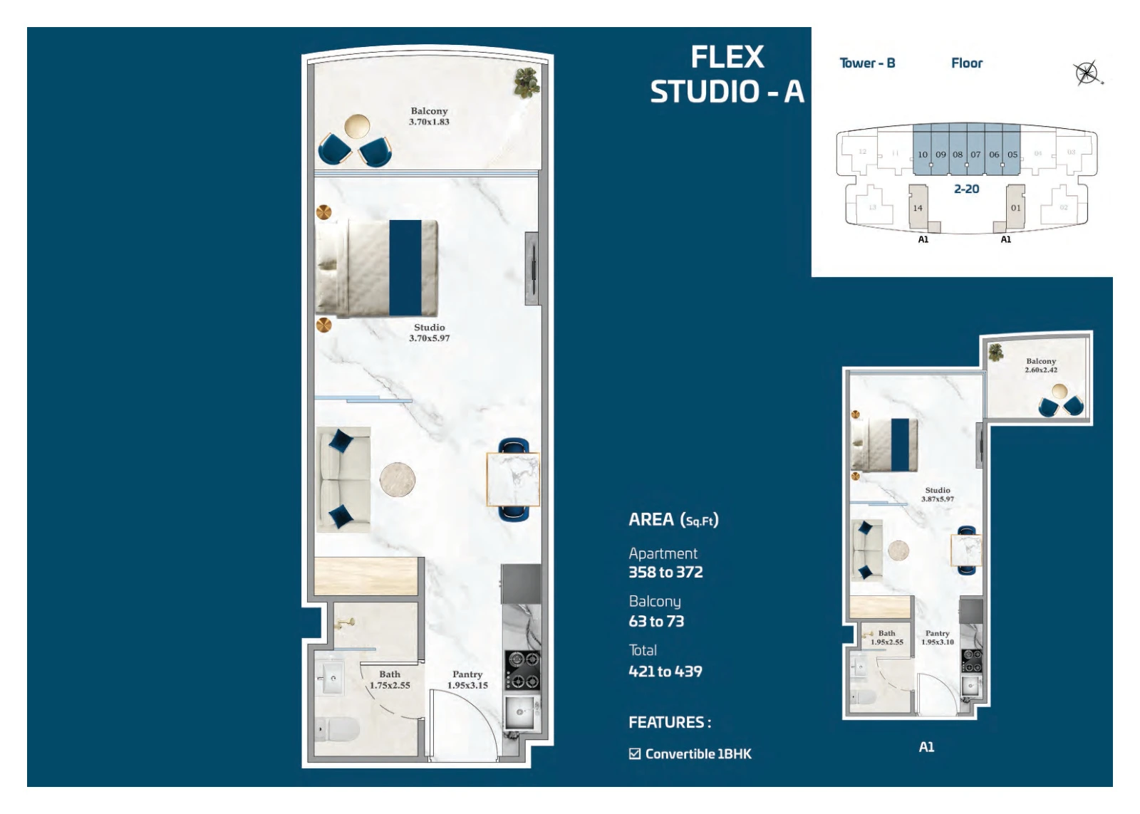 Floor plan for Flex Studio A / A1