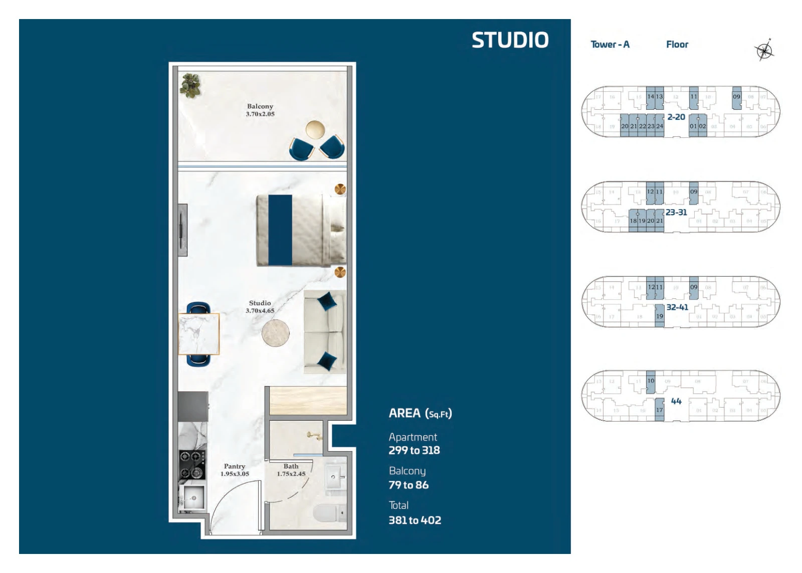Floor plan for Studio - Tower A