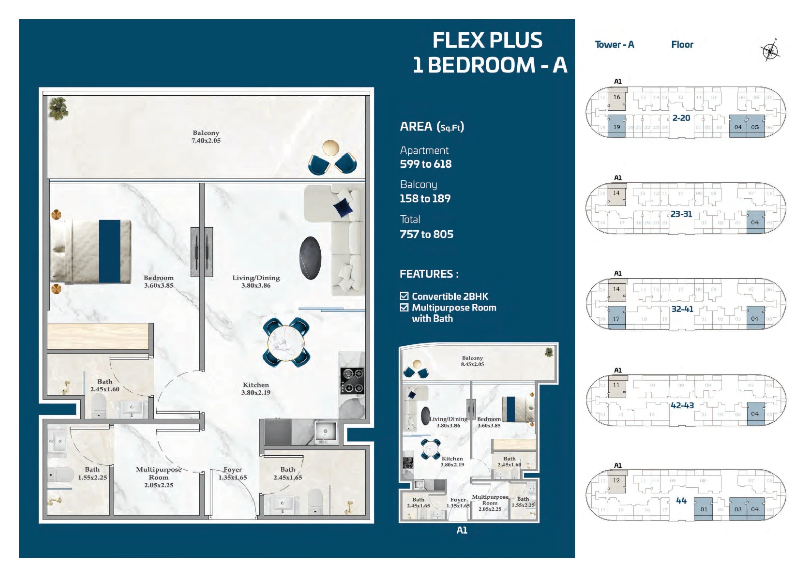 Floor plan for Flex Plus 1 Bedroom A / A1