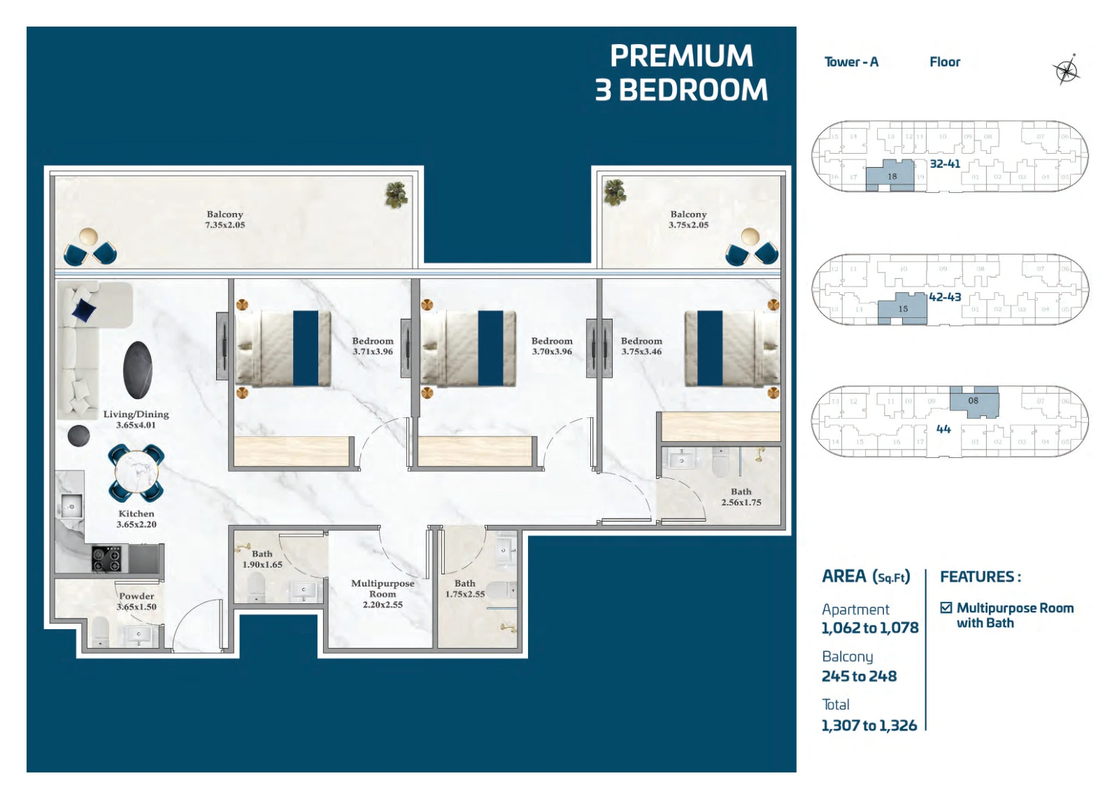 Floor plan for Premium 3 Bedroom
