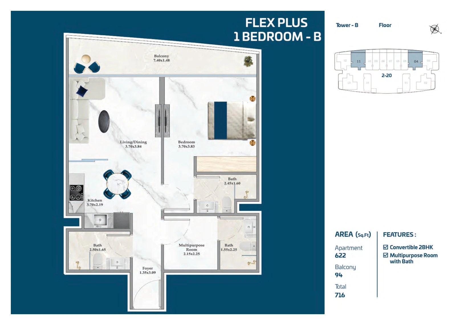 Floor plan for Flex Plus 1 Bedroom B