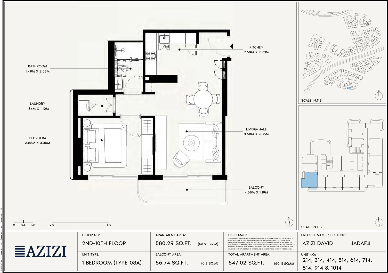 Floor plan for 1 Bedroom Type 03A