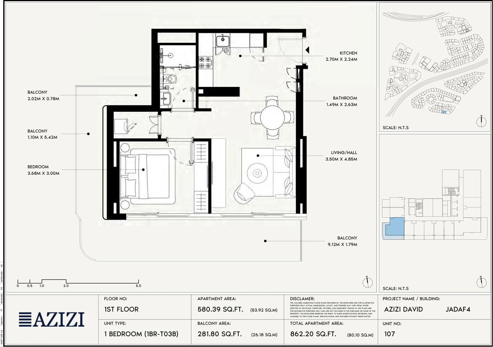 Floor plan for 1 Bedroom Type 03B