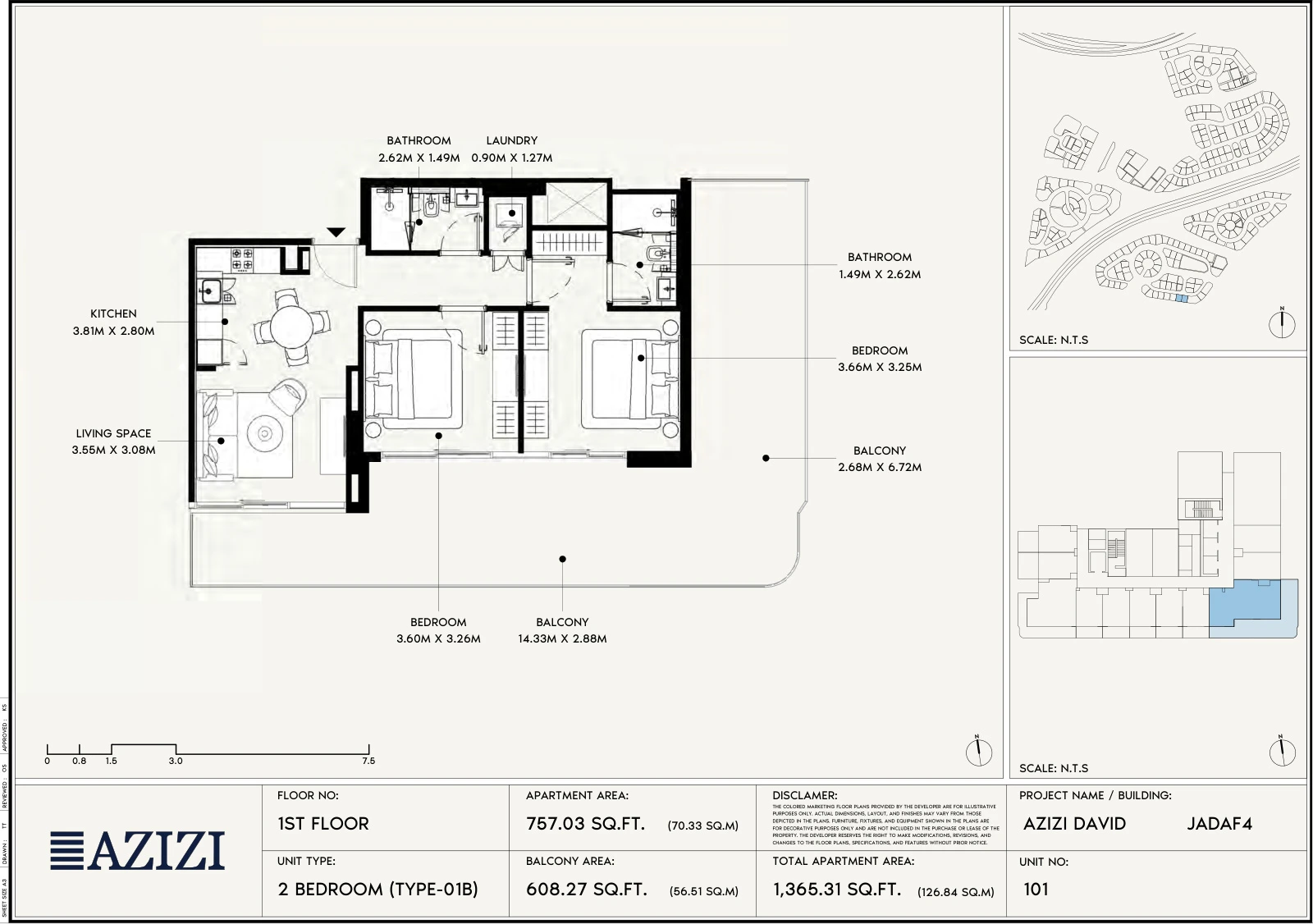 Floor plan for 2 Bedroom Type 01B