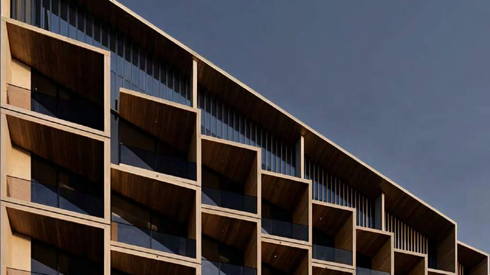 Curved facade detail at Binghatti Hillcrest.