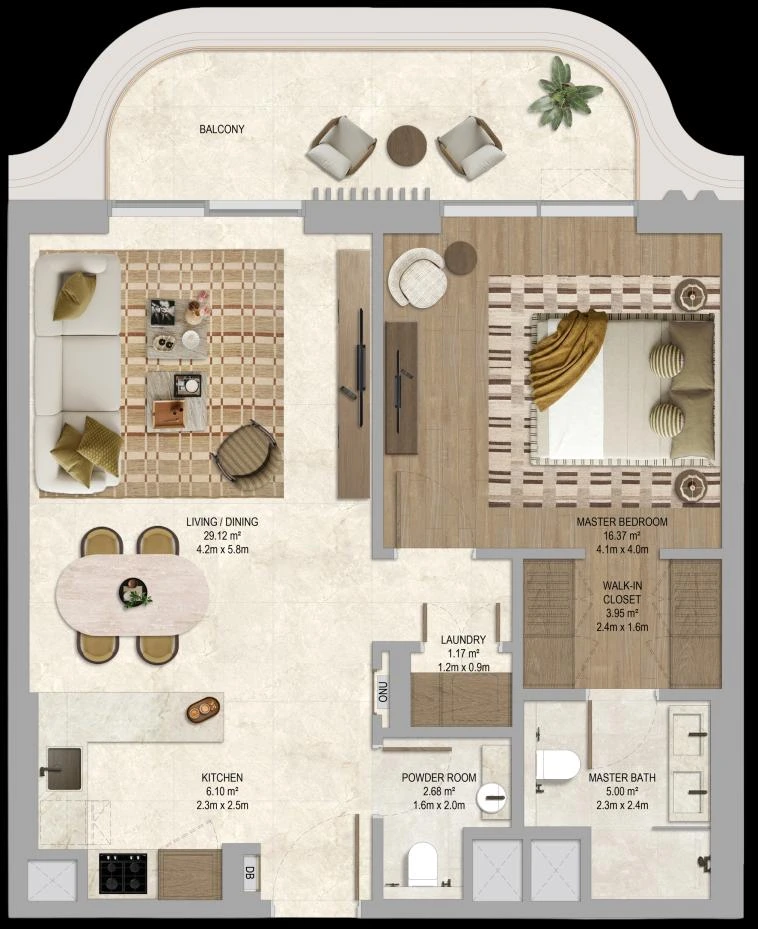 Floor plan for 1 Bedroom Type 1