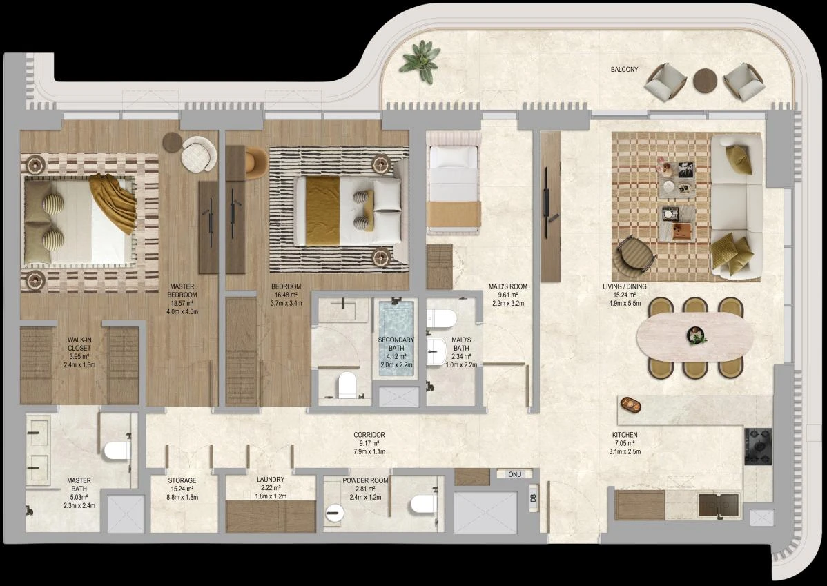 Floor plan for 2 Bedroom + Maid Type 2