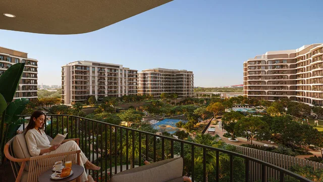 Garden courtyard and residences at The Canopies at Yas Point.