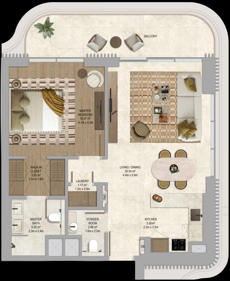 Floor plan for 1 Bedroom Type 2