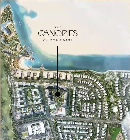 Illustrated master plan showing The Canopies at Yas Point within the waterfront destination.
