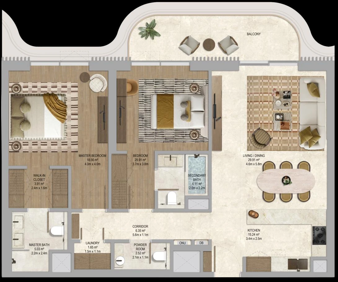 Floor plan for 2 Bedroom Type 1