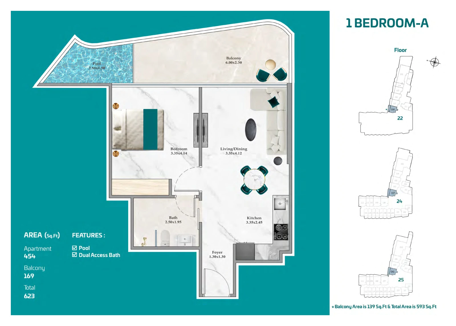 Floor plan for 1 Bedroom A