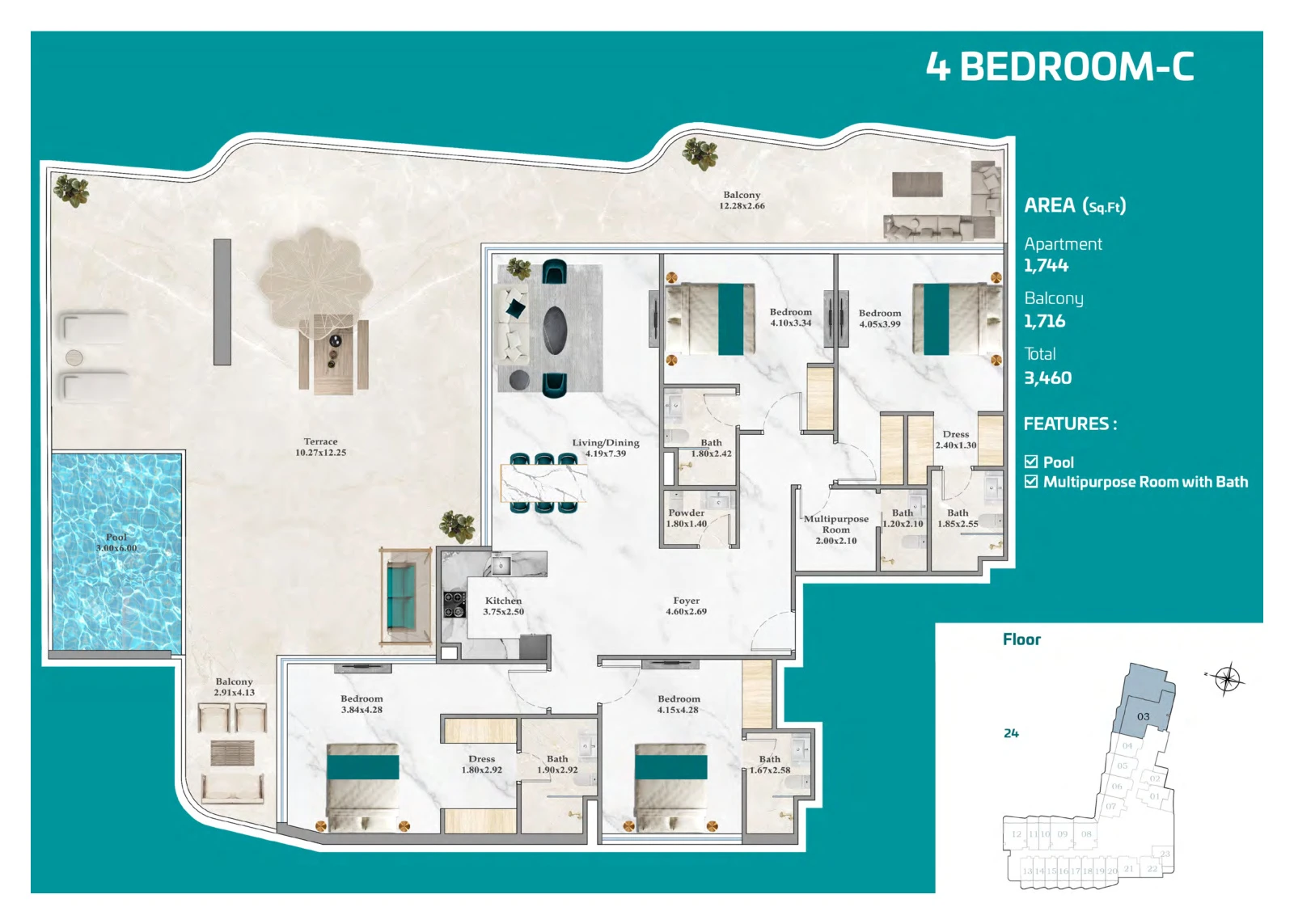 Floor plan for 4 Bedroom C