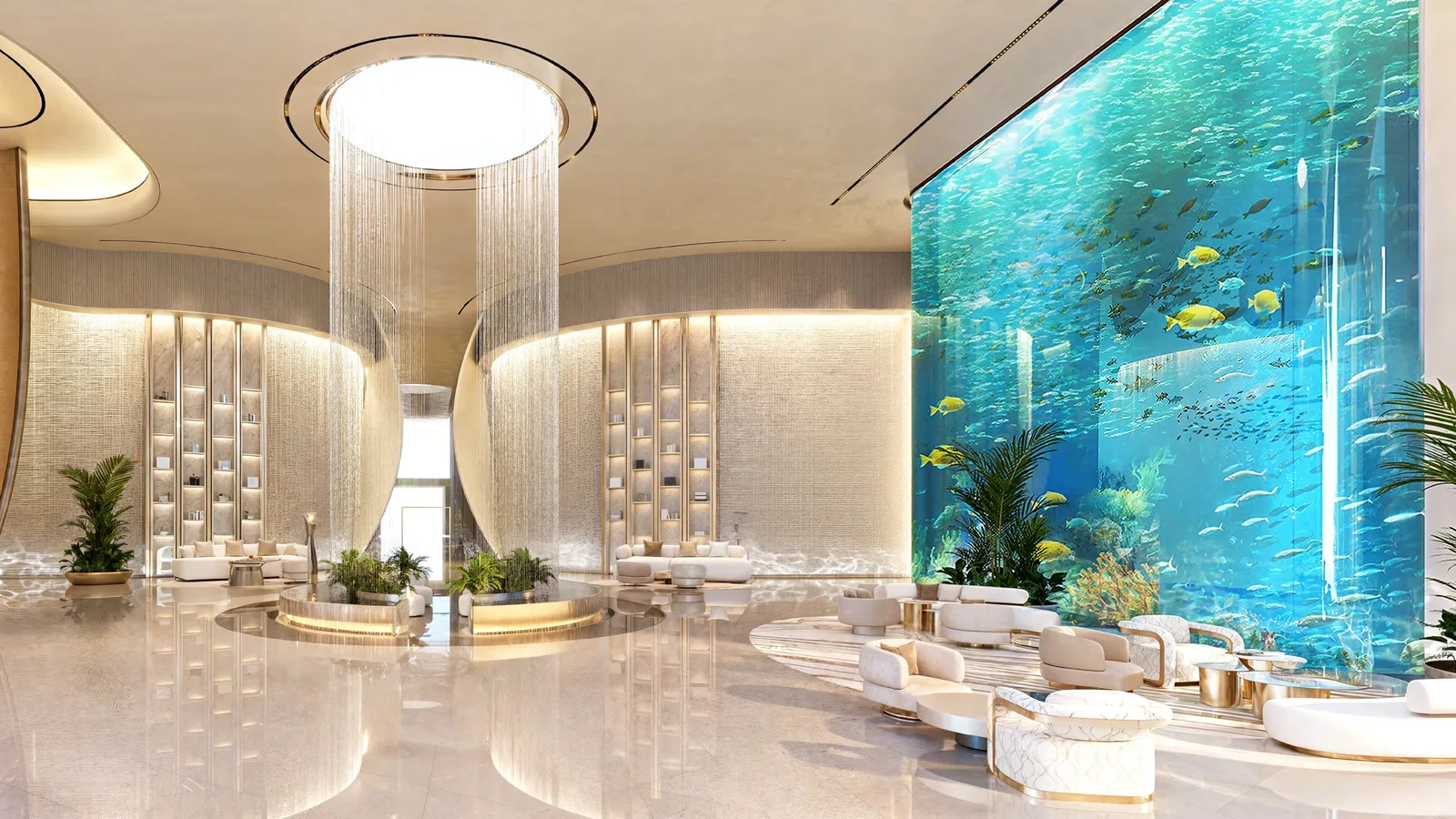 Aquarium lobby at Breez by Danube.