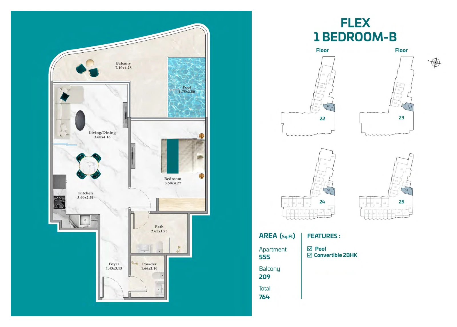 Floor plan for Flex 1 Bedroom B