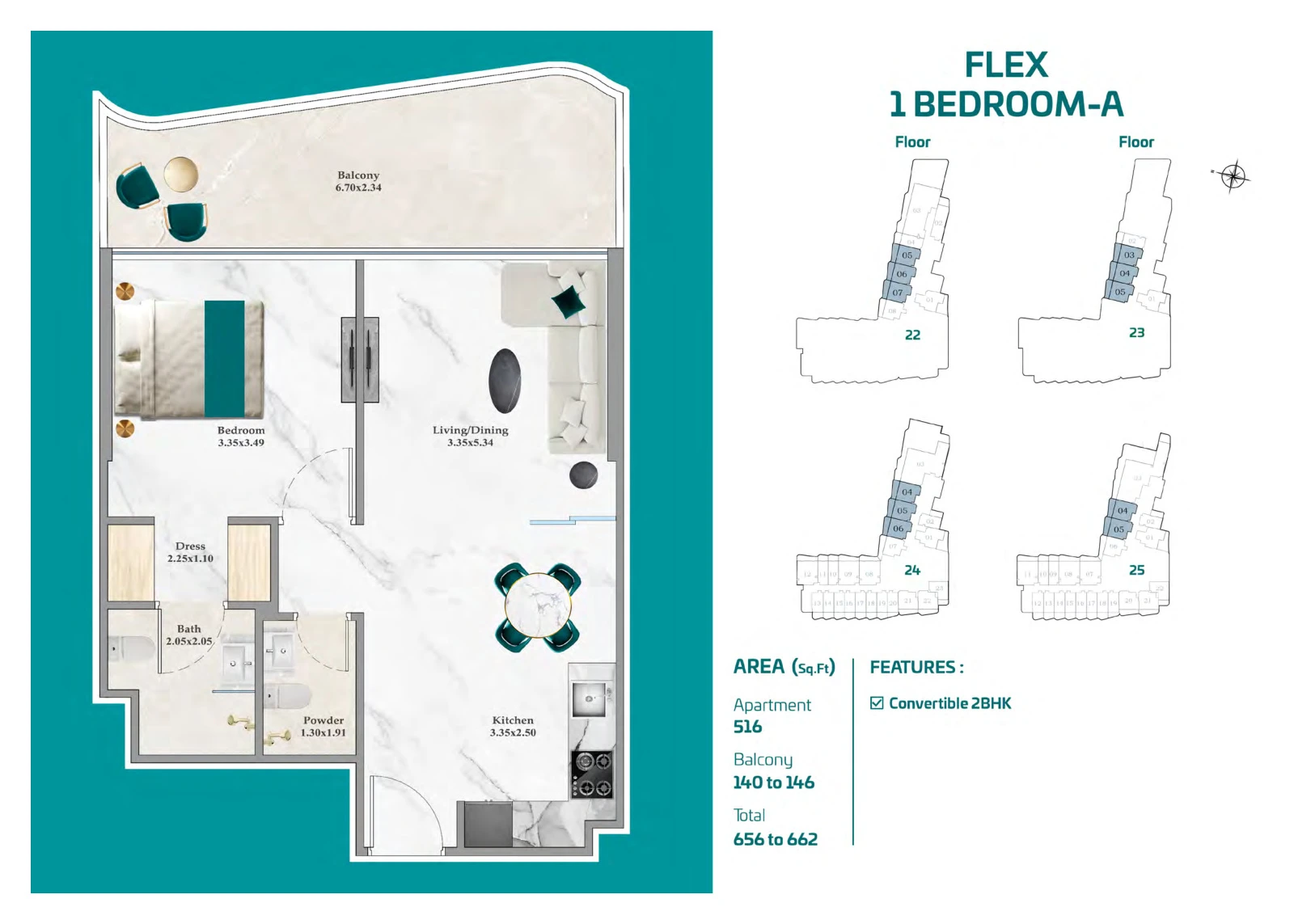 Floor plan for Flex 1 Bedroom A