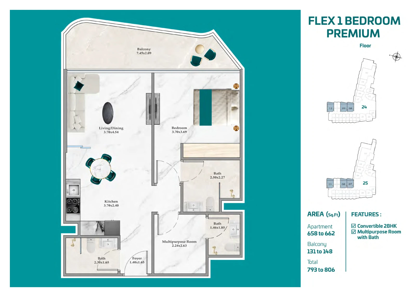 Floor plan for Flex 1 Bedroom Premium