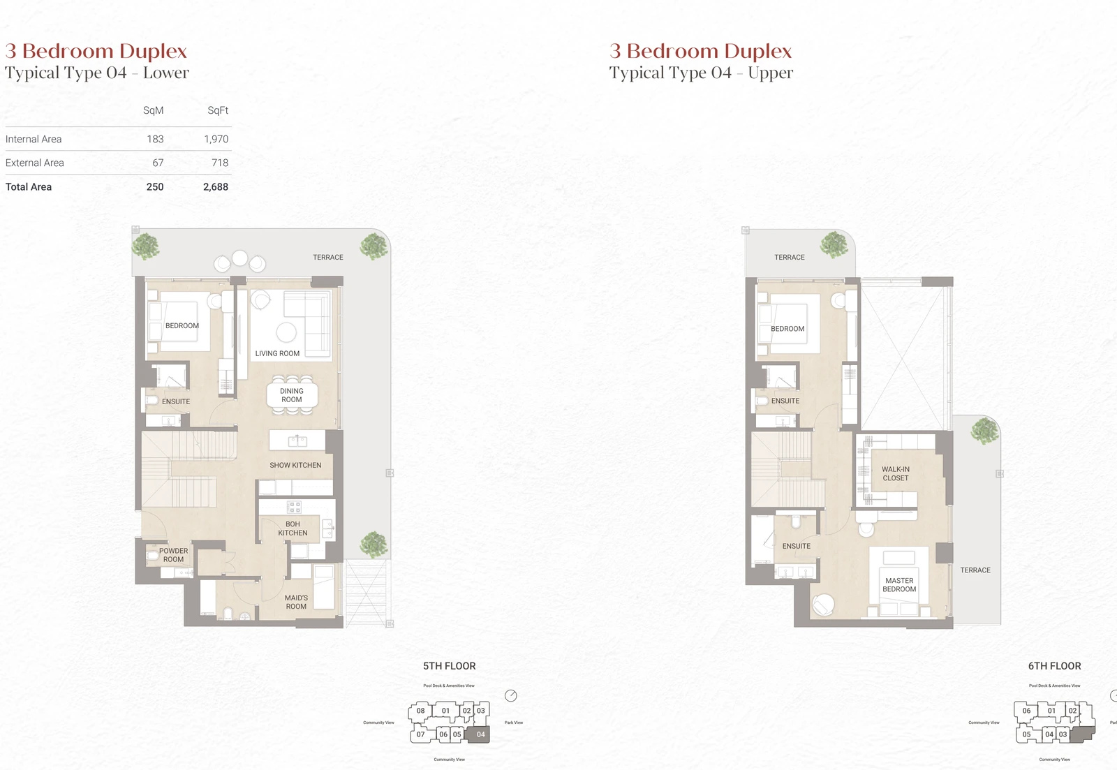 Floor plan for 3 Bedroom Duplex Type 04