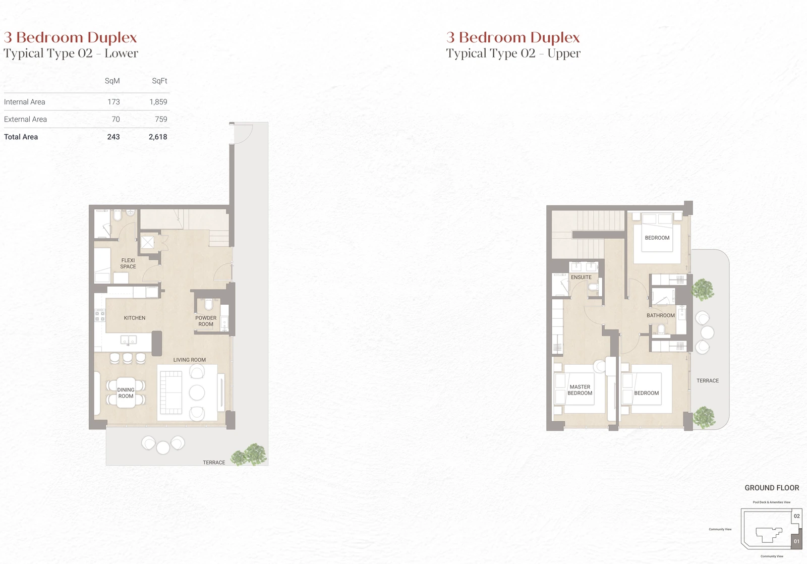 Floor plan for 3 Bedroom Duplex Type 02