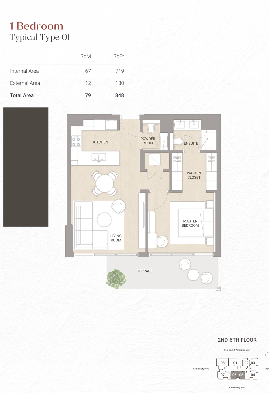 Floor plan for 1 Bedroom Type 01 - Upper Floors