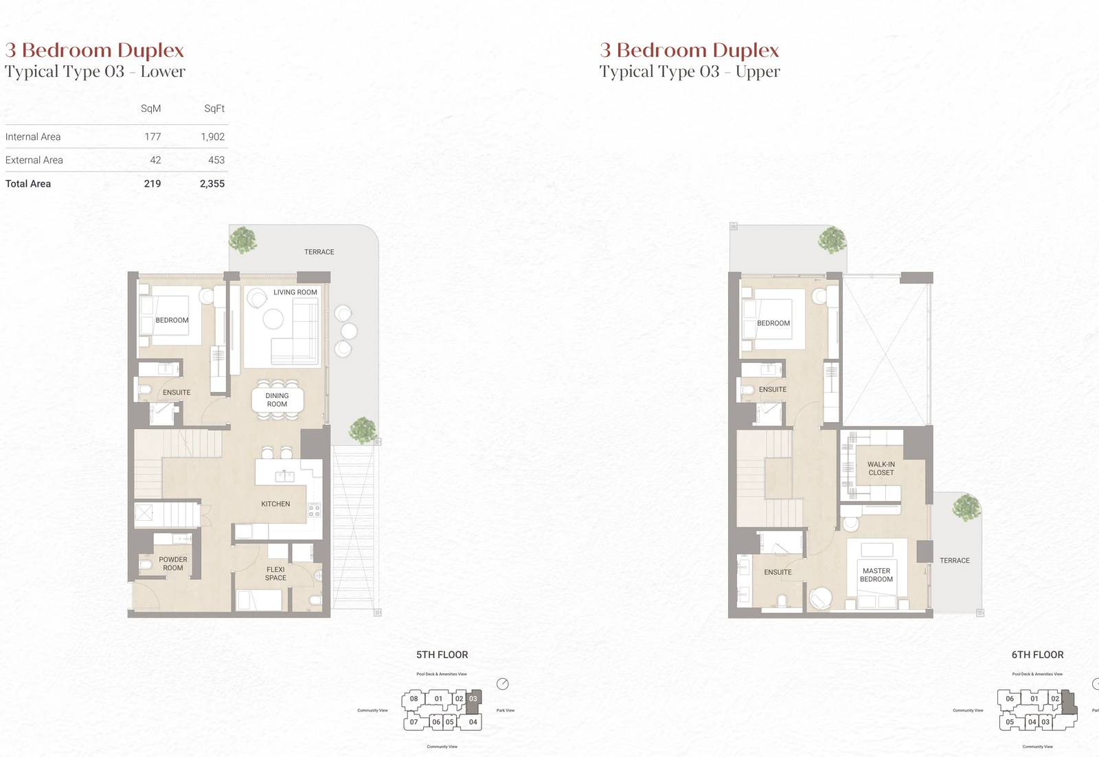 Floor plan for 3 Bedroom Duplex Type 03