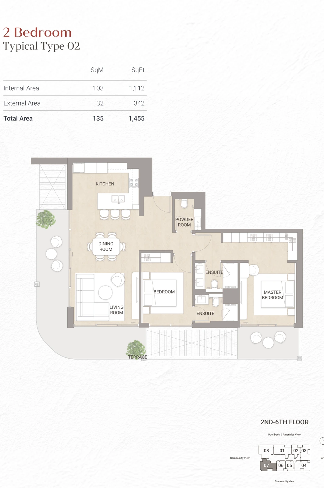 Floor plan for 2 Bedroom Type 02 - Upper Floors