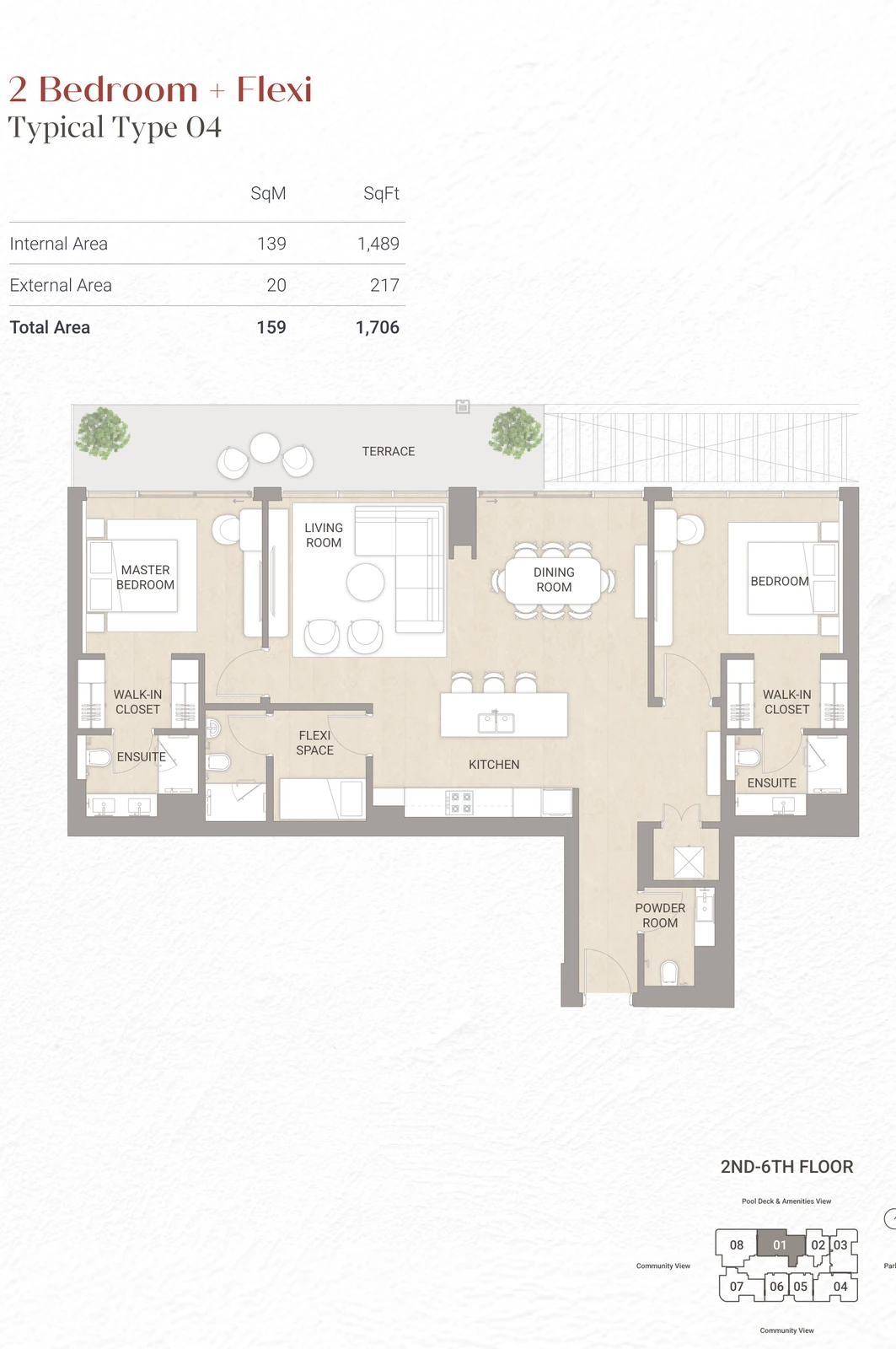 Floor plan for 2 Bedroom + Flexi Type 04