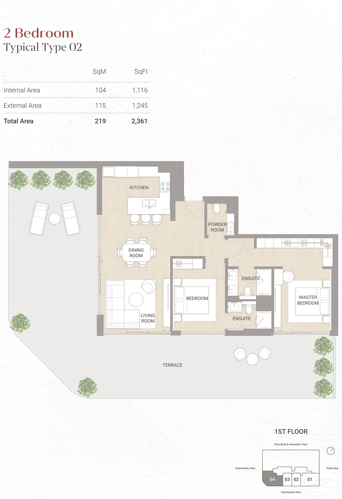 Floor plan for 2 Bedroom Type 02 - First Floor