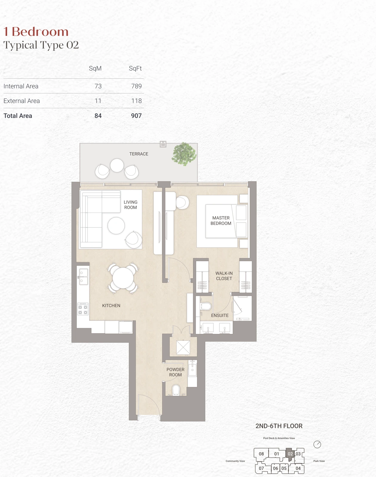 Floor plan for 1 Bedroom Type 02
