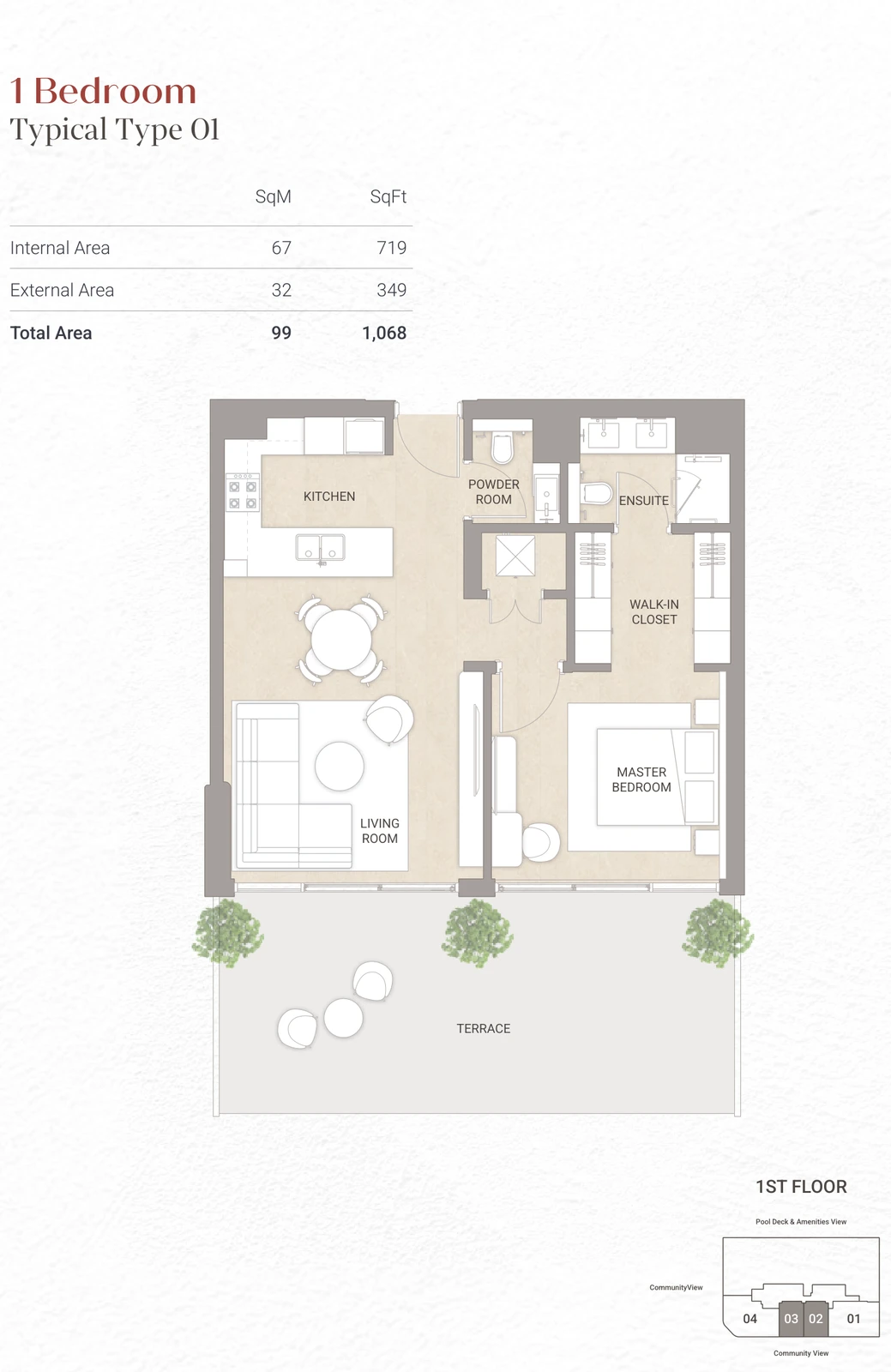 Floor plan for 1 Bedroom Type 01 - First Floor
