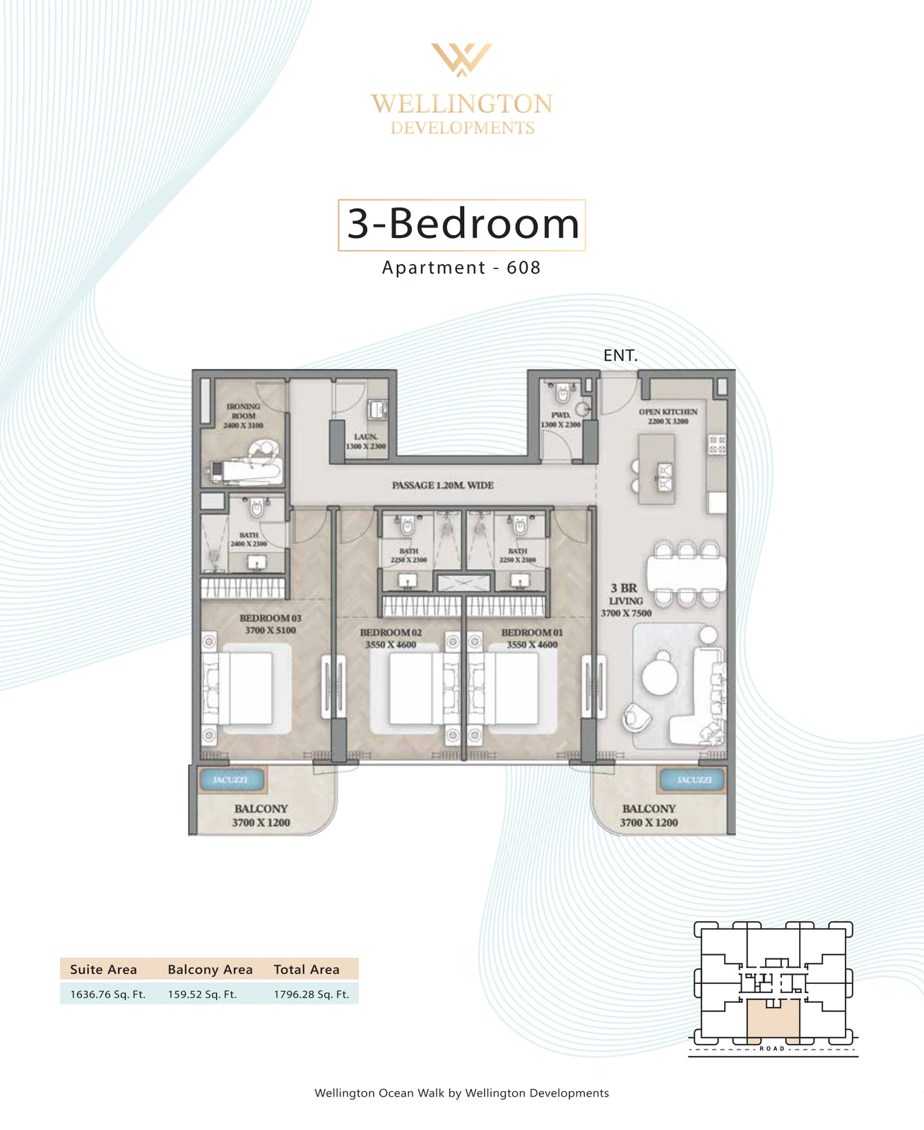 Floor plan for 3 Bedroom Apartment — Layout 07