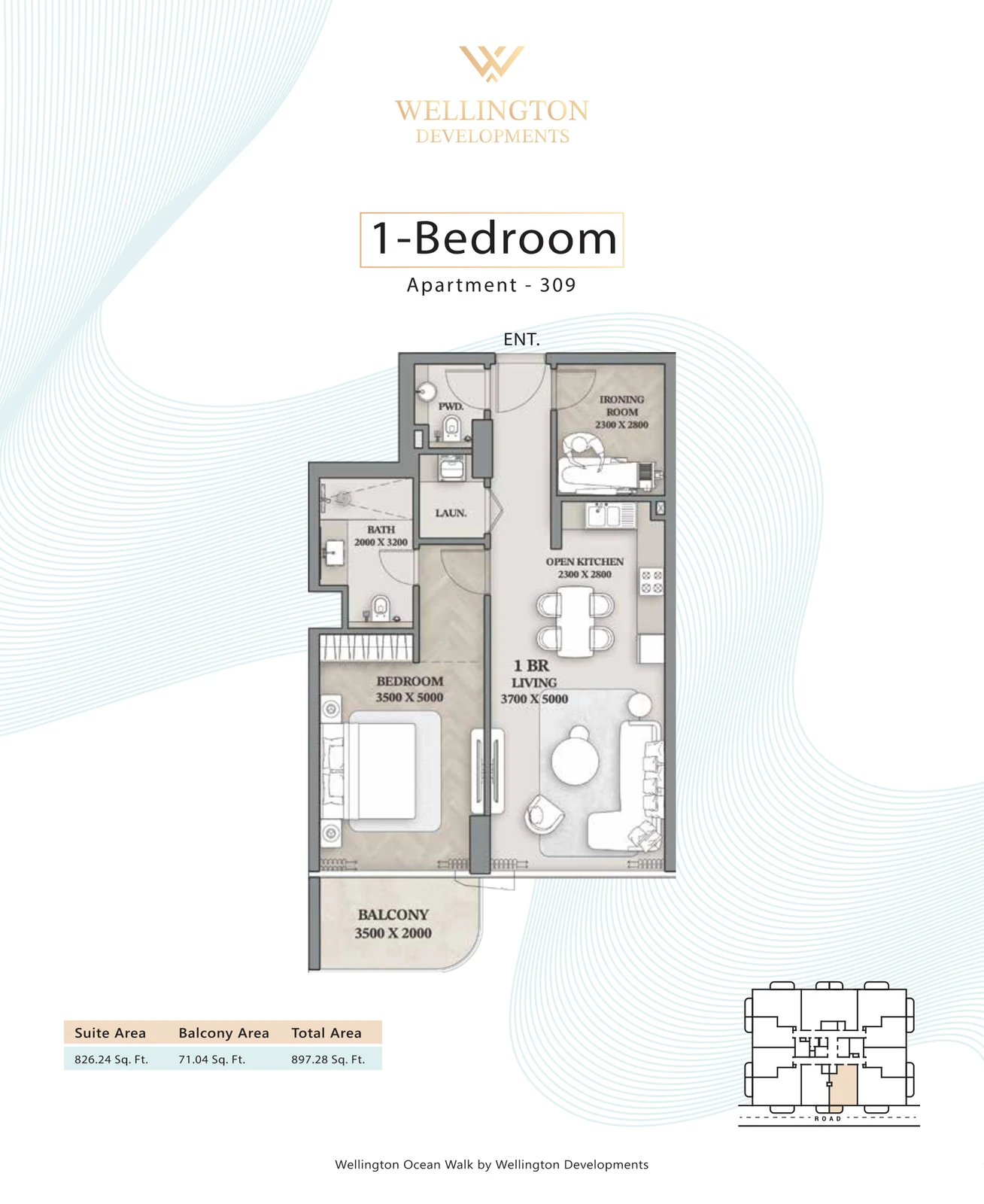 Floor plan for 1 Bedroom Apartment — Layout 11