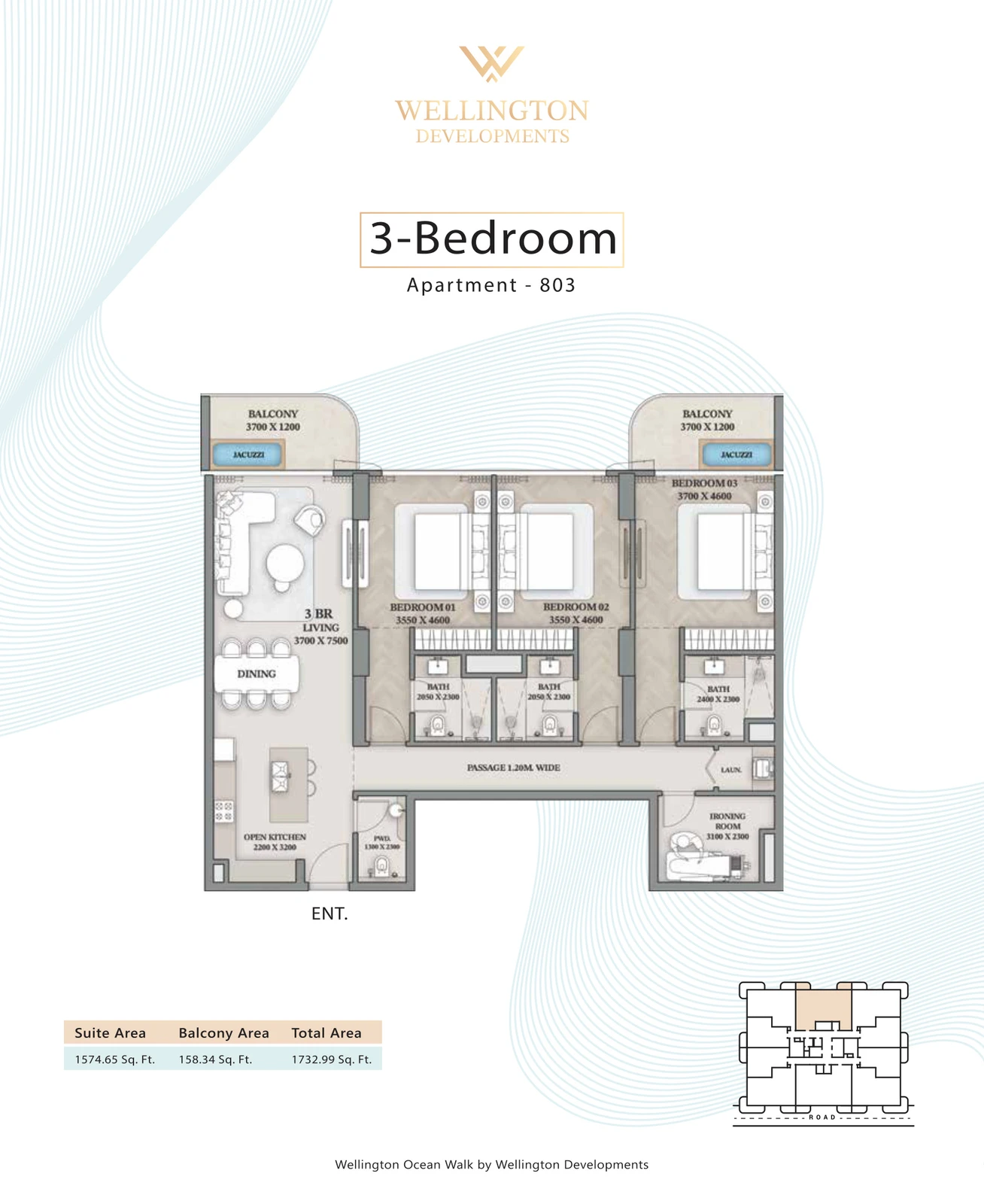 Floor plan for 3 Bedroom Apartment — Layout 10